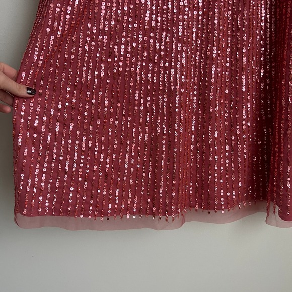 Adrianna Papell Sequin Beaded Blouson Party Dress Sugar Poppy Pink Size 14 - Picture 4 of 12
